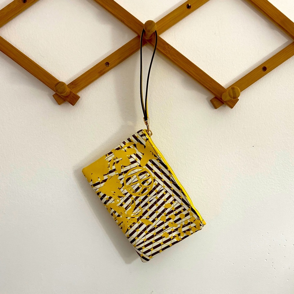 Henri Bendel *Disturbed Stripe* Yellow Floral Clutch Wristlet